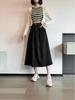 European & American Slimming High Waist A-line Midi Skirt with Large Hem