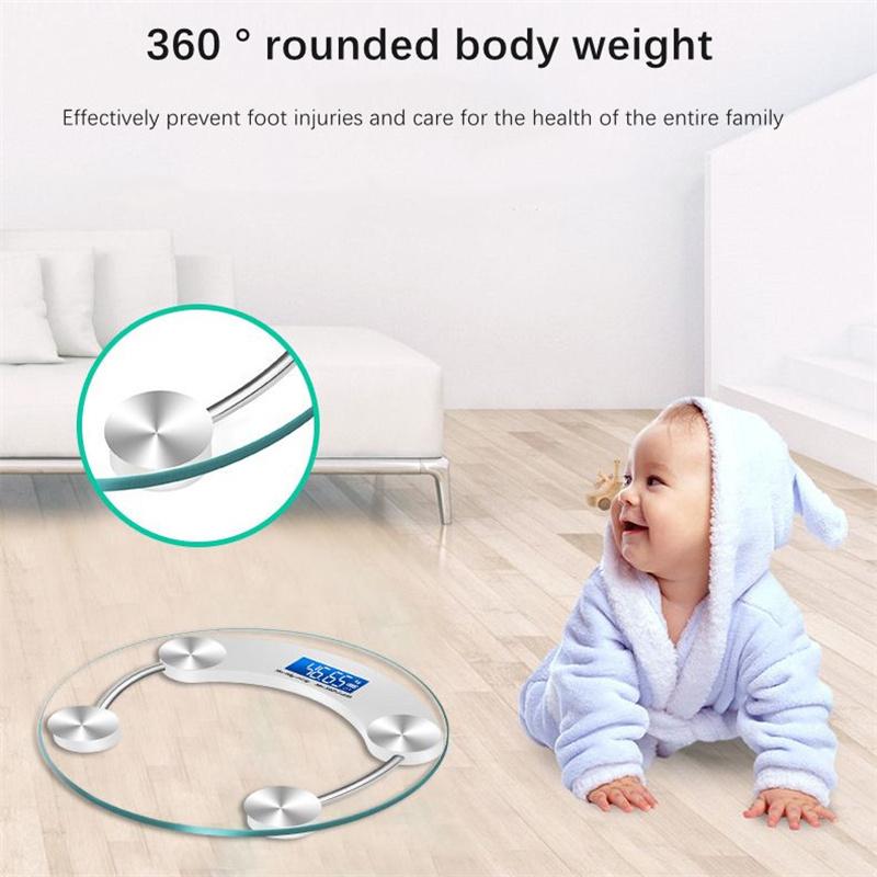 Transparente runde Waage, digitale Waage, elektronische Waage, intelligente LCD-Badezimmerwaage, Balança 180 kg Körperbodenwaage