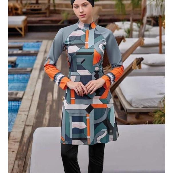 

Скромний мусульманський жіночий купальник з двох частин з принтом військових бананових листів для відпочинку на морі, купальний костюм з повним покриттям, пляжний одяг, набір купальників буркіні (Без 5XL чорний