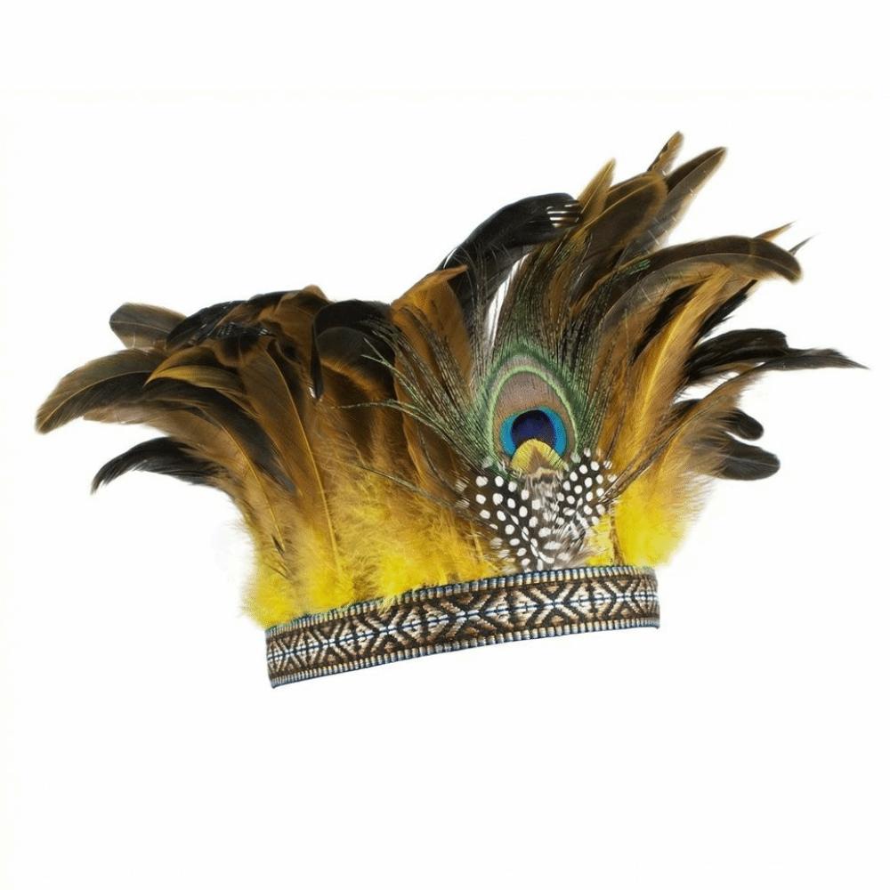 Headpiece Indian Feather Crown Colorful Peacock Costume Headdress Indian Headband Halloween Adult жёлтый