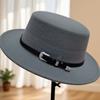 European and American woolen belt buckle flat top top top hat children autumn and winter British fashion street concave jazz hat men's self-operated