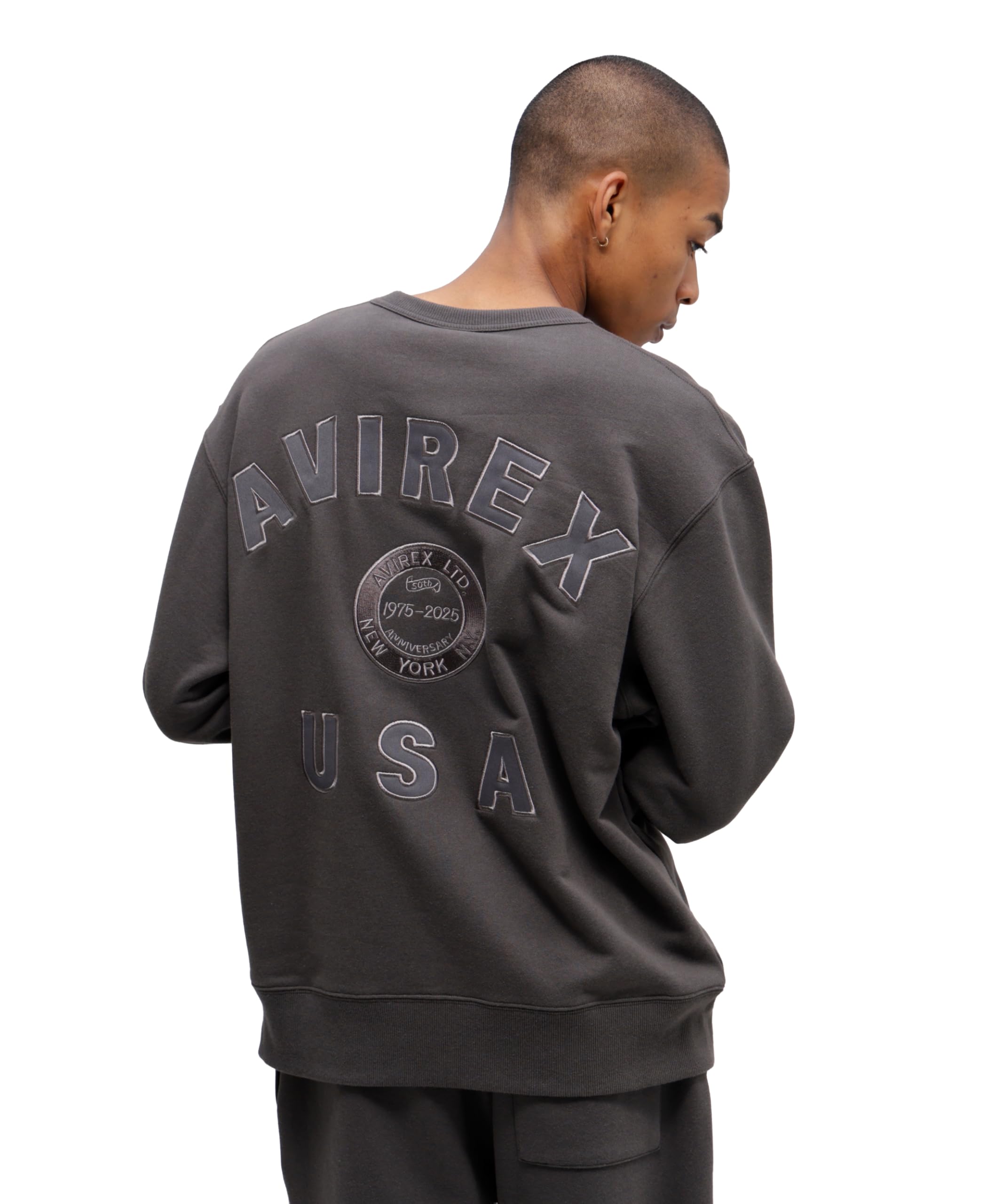 Avirex 50th Anniversary Varsity Crewneck Size Sweatshirt, Men s, 2XL, 410, Charcoal, 783-5232004