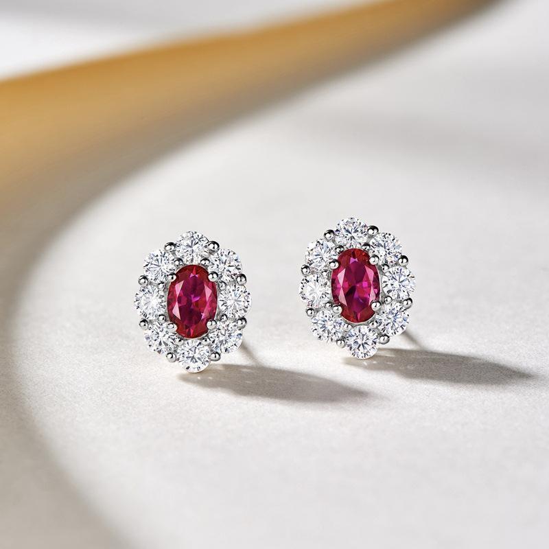 Exquisite Simulation Ruby Stud Earrings, Oval Fashion Trendy Temperament Earrings, High-End Generous Women'S Earrings