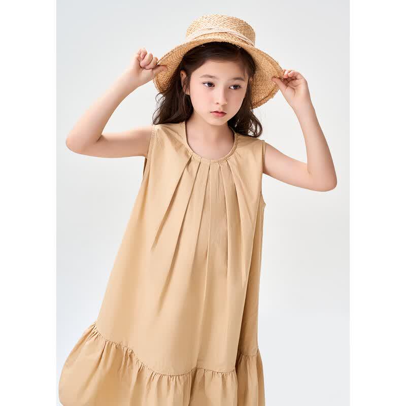 Montagut Girls' Summer Solid Color Cotton Vest Dress