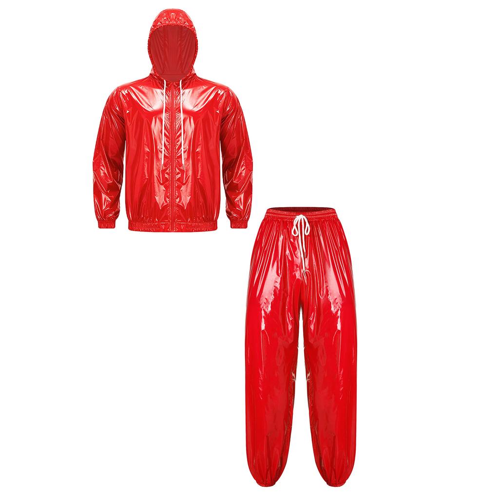 Men’s Outdoor Waterproof Suit Hooded Windbreaker Jacket Front Zipper and Sweatpants for Trail Fishing Workout Exercise