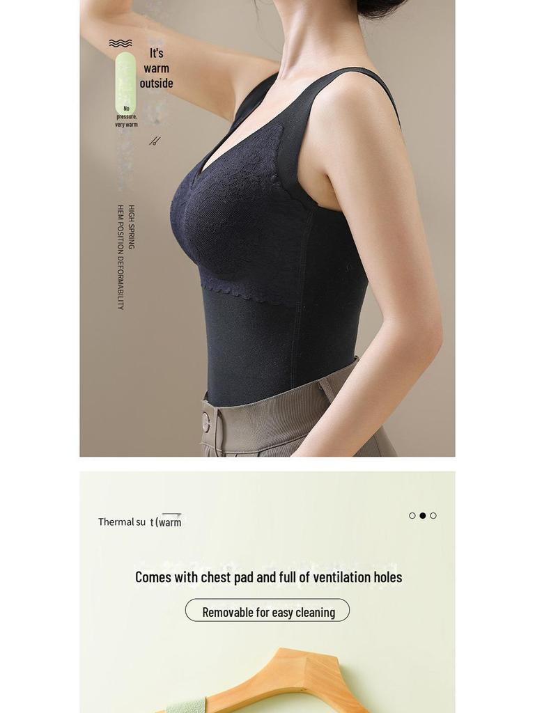 German Velvet Self-Heating Thermal Vest with Chest Pad - Silk Cashmere, Double-Sided, Thickened for Warmth