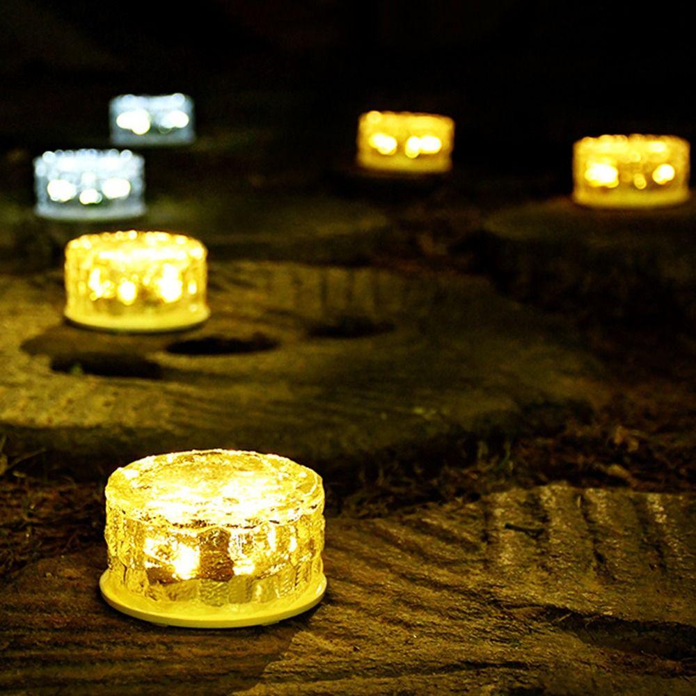 Solar Power Solar Ice Brick Light Round Deck Lights Outdoor Buried Light  Lawn Garden Decor