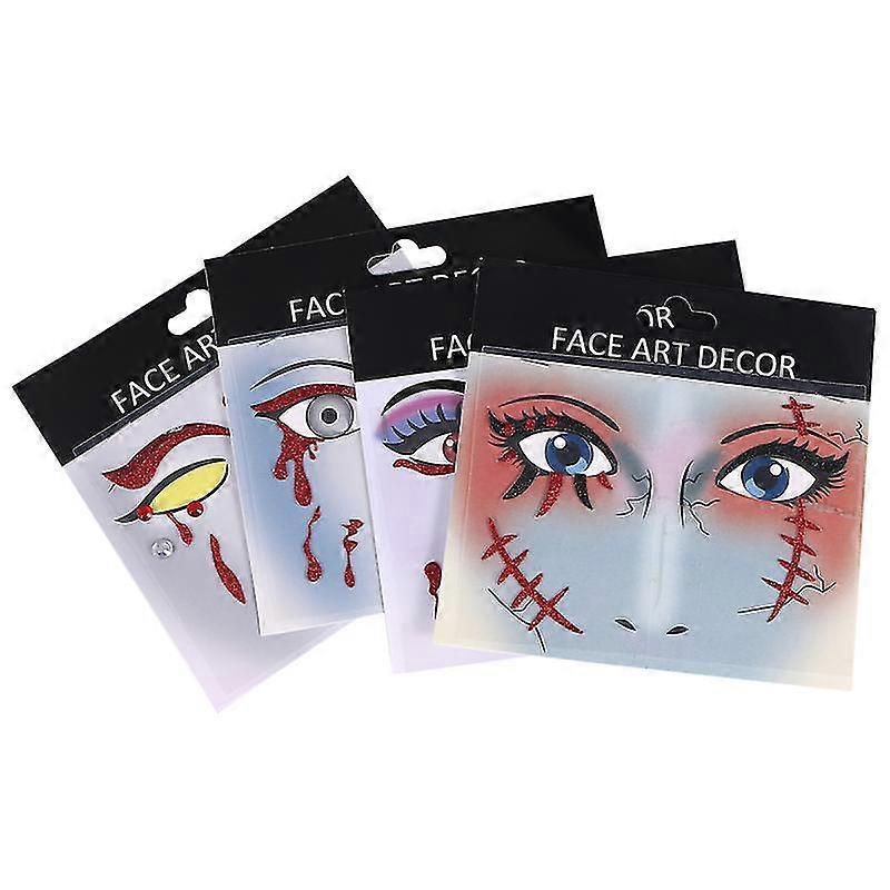 4pcs Scary Bloody Face Stickers Eye Stickers Halloween Costume Party Supplies Cartoon Halloween Face Stickers