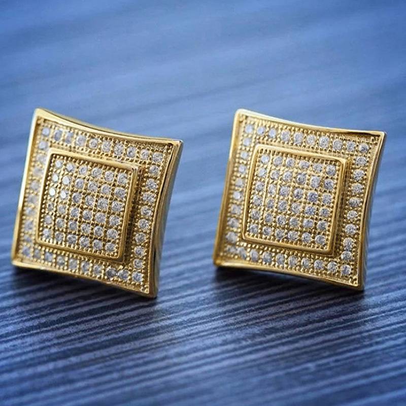 

Huitan Fashion Women Stud Earrings Gold Color Inlaid Bright Cubic Zirconia Charming Party Daily Accessories Versatile Jewelry