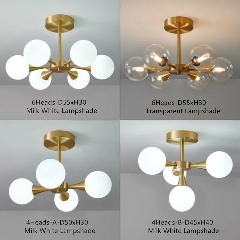 Modern luxury LED chandelier kitchen bedroom dining room copper glass ball Nordic creative home ceiling chandelier home lighting