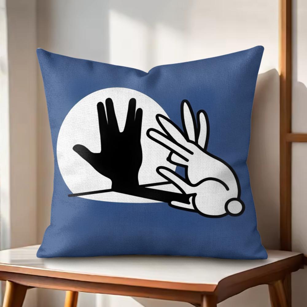 Funny Rabbit Hand Shadow Cushion Cover Natural Linen Organic Fabric DoubleSided Printing Couch Pillow Covers Home Decor
