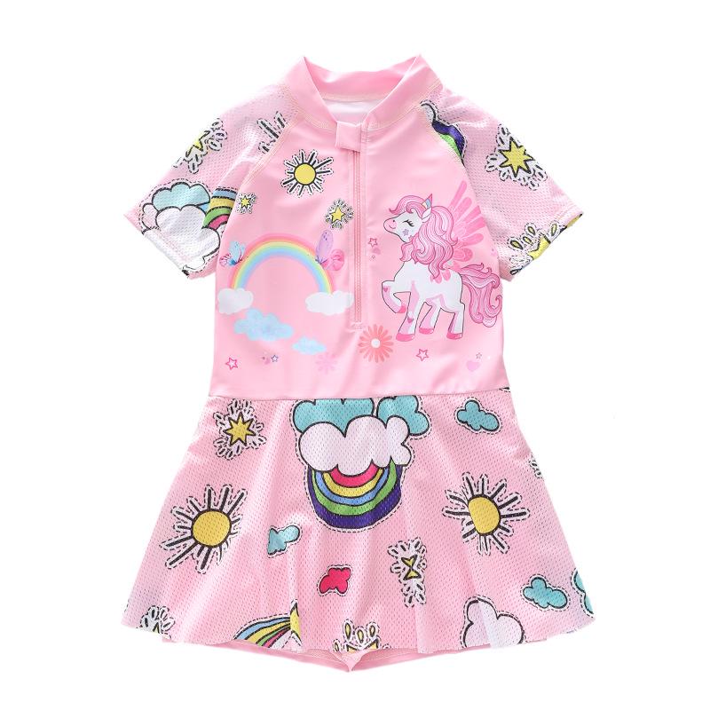 New Sporty Mesh Princess Skirted One-Piece Swimsuit for Girls