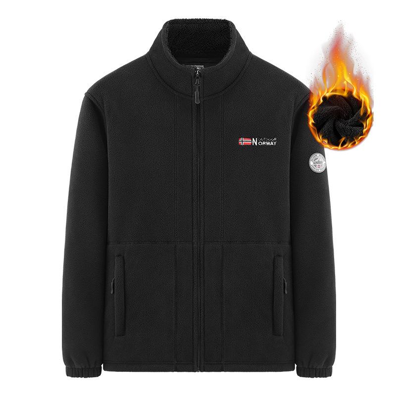 Осенне-зимняя плюшевая и утолщенная двухсторонняя флисовая куртка куртка мужской кардиган теплая толстовка с капюшоном мужская куртка свободного размера XXXXL чёрный 3289₽