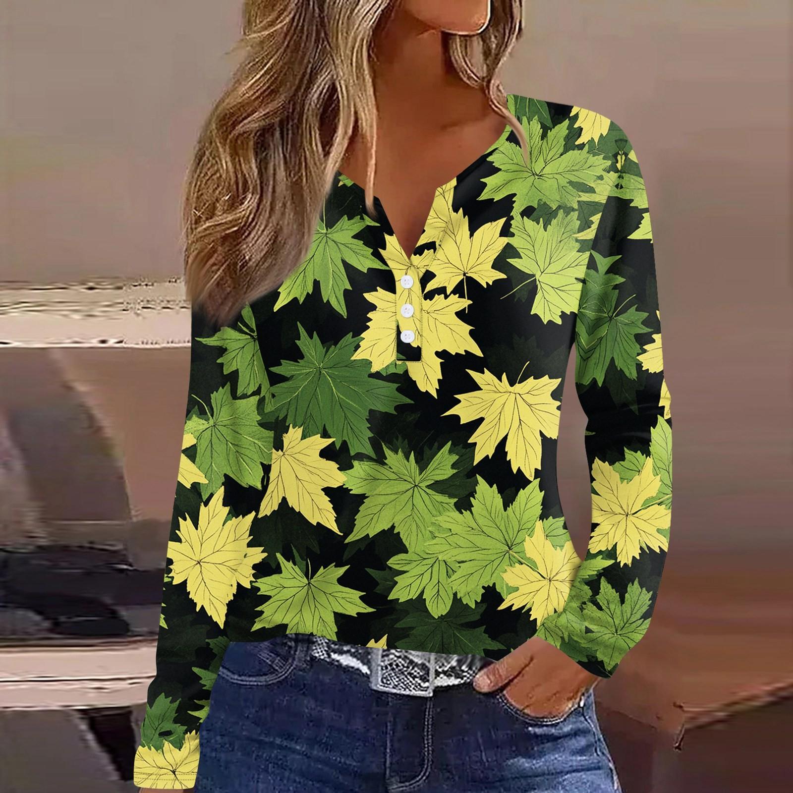 

Жен. Футболка Футболка С принтом Пуговицы Длинный рукав Повседневные Выходные Мода Классический V-образный вырез Обычный Верх L