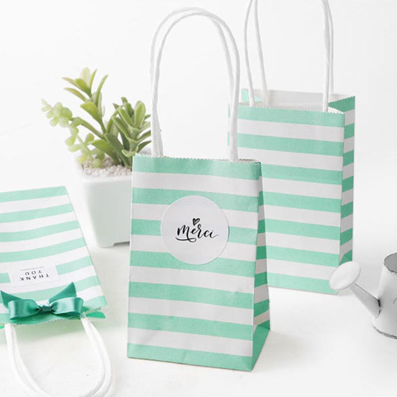 10pcs mini Gift Bag with Handles, Ribbon, Stickers Stand up Small Candy Bags Wedding Favors Birthday Decoration Party Supplies