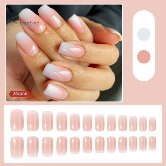 1 Set Wearable False Nails DIY Nail Art Kit with Glue & Nail File Press-on Nails Waterproof Gel Fake Nails Full Cover French Tips Artificial Nail
