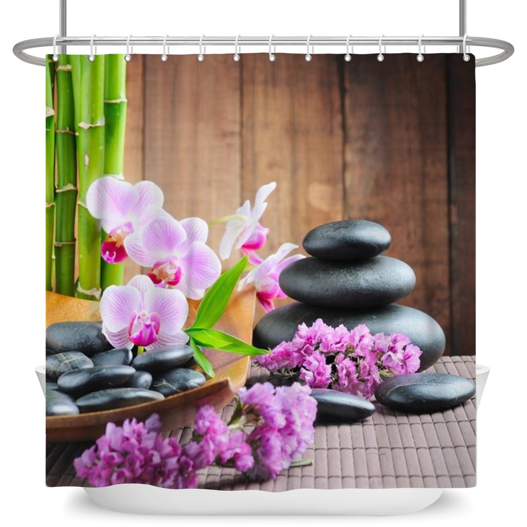 Tenda Doccia Meditazione Giapponese Zen Spa Loto Pietre di Basalto Olio Essenziale Candele Profumate Bambù Acqua Arredamento Casa Set Impermeabile