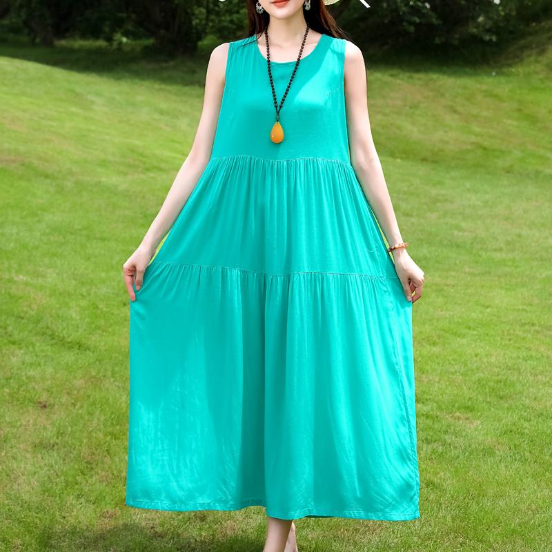 Vestido sin mangas de talla grande para mujer, vestidos largos casuales sueltos, ropa de verano vintage