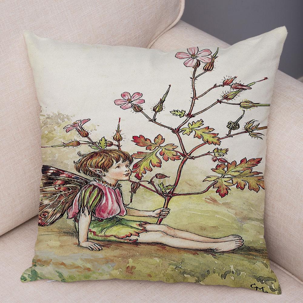 Colorful Fairy Tale World Elves Cushion Cover Decor Cute Cartoon Flower Girl Pillow Case for Sofa Home Polyester Pillowcase