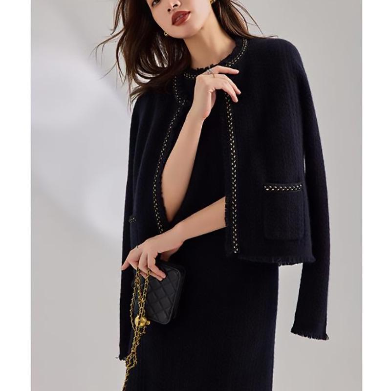 Gold Edge Double-Sided Woven Cardigan Dress Set