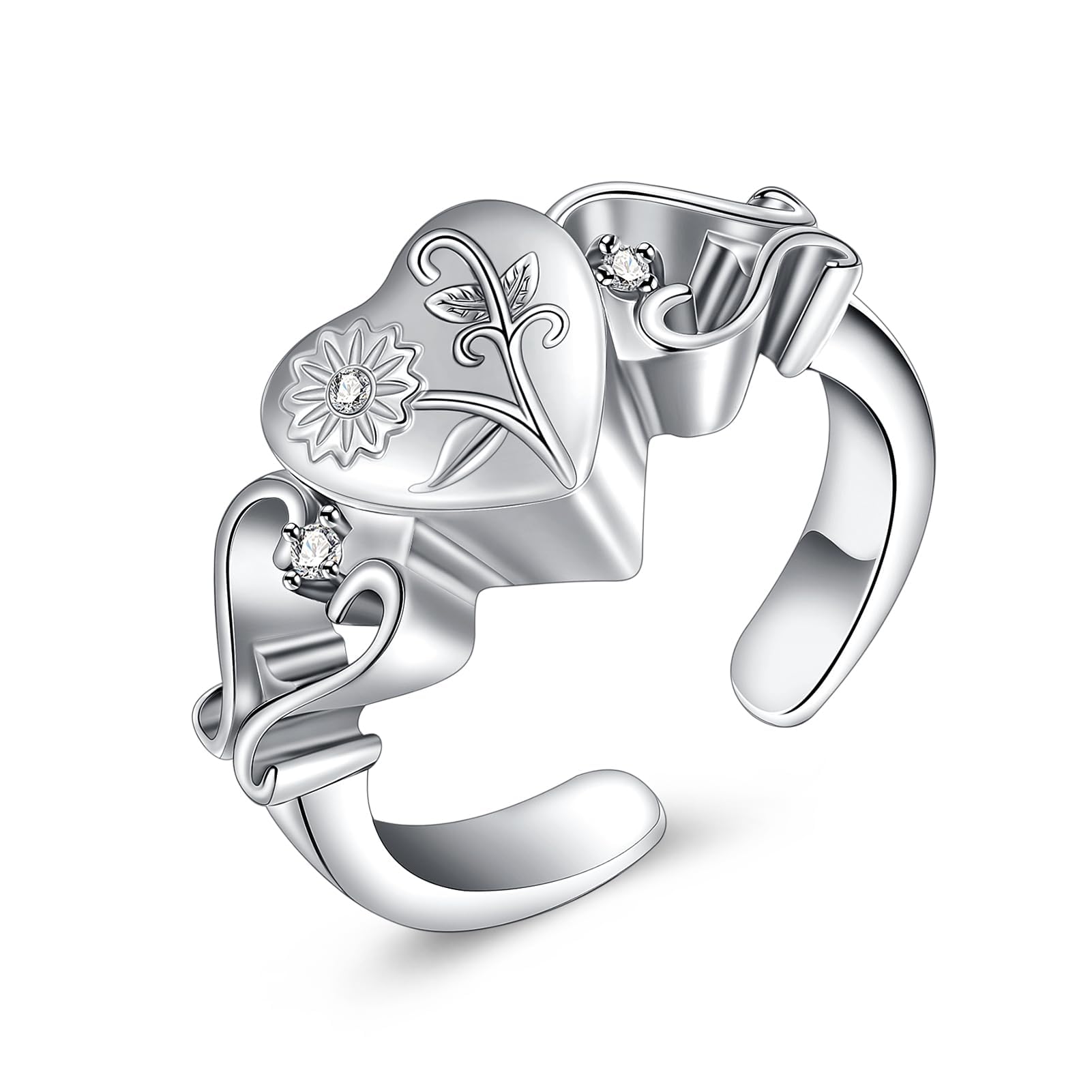 

[QGJNSGC] Sunflower Urn Ring for Ashes, Hold a Loved One s Ashes Forever in My Heart, Memorial Jewelry, Cremation Ring, Heart Ashes Locket (Silver,