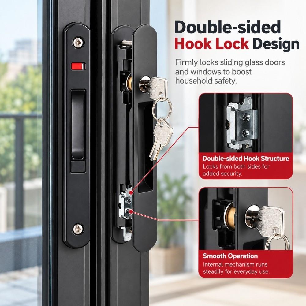 Keyed Sliding Door Lock Stainless Steel Sliding Door Latch Durable Window Hook Lock  Window