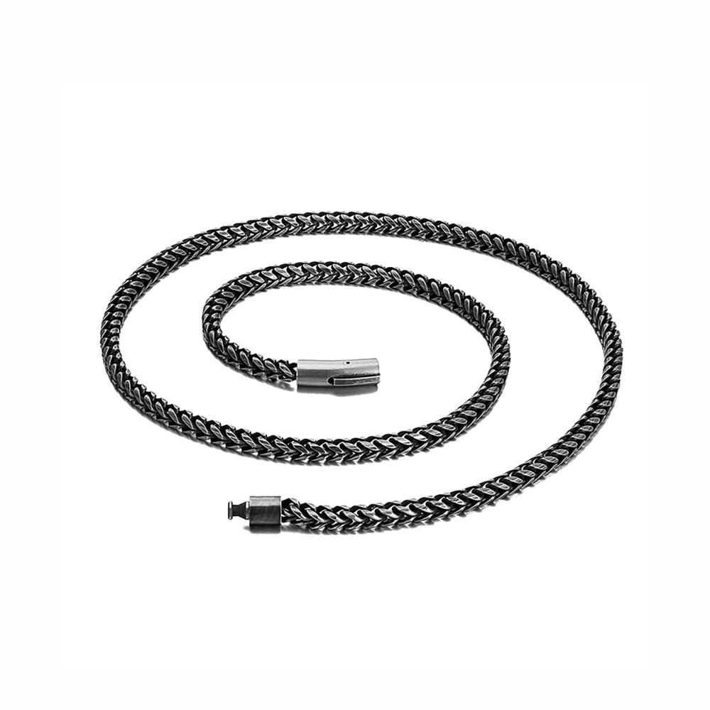 Vintage Oxidized Cuban Link Chain Necklace for Men Stainless Steel Punk Rock Style Foxtail Chain Unique Male Jewelry Gift