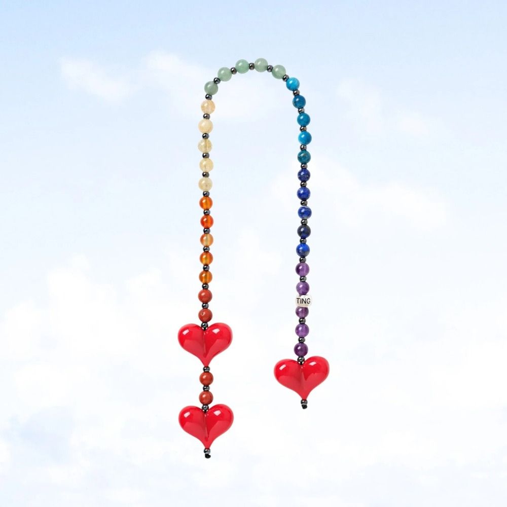 Yellow Duck Double Love Bag Pendant Y2K Charm Beads Keyring Big Size Heart Keychain  Woman Lady