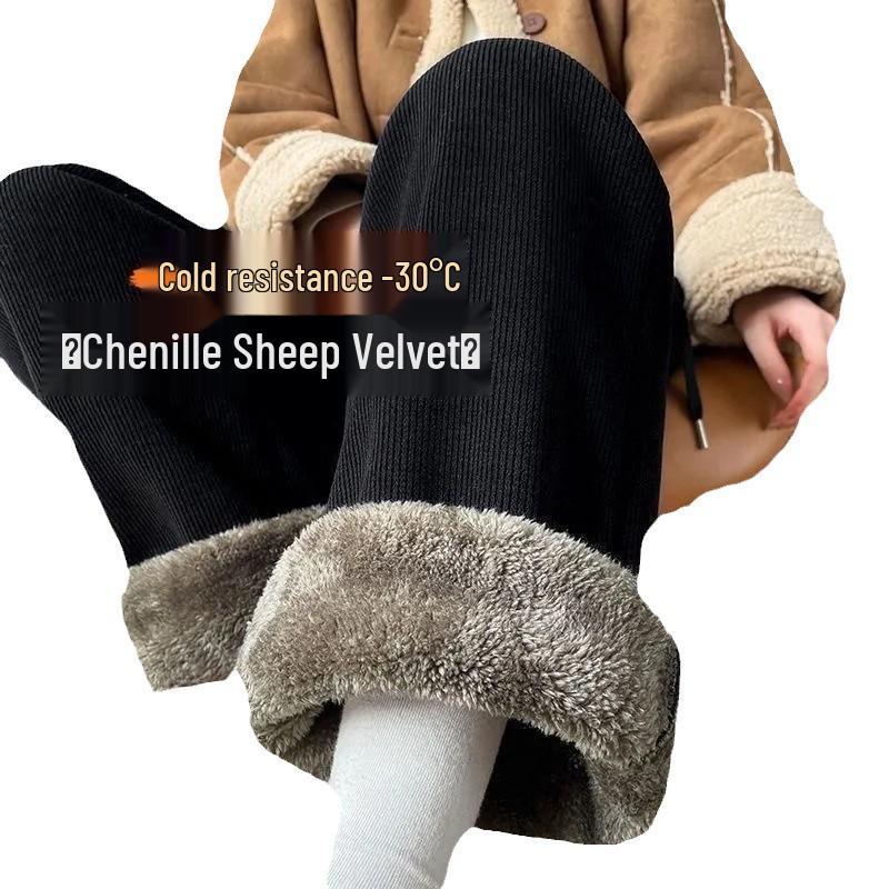 Damen 2024 Fleecegefütterte Weitbeinige Hosen mit Hohem Bund für Herbst/Winter