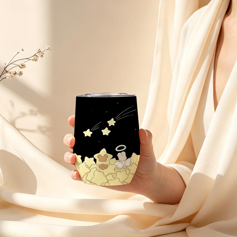 355ml Eggshell Cup Star Bunny Bear Element Printed Water Cup Insulated Water Cup Travel Cup Wine Travel Cup 355ml Eggshell Cup