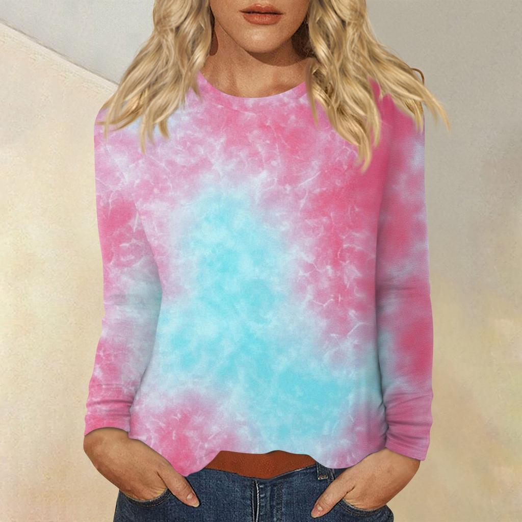 Top de damă casual de zi cu zi, cu mânecă lungă, imprimat, cu gât rotund