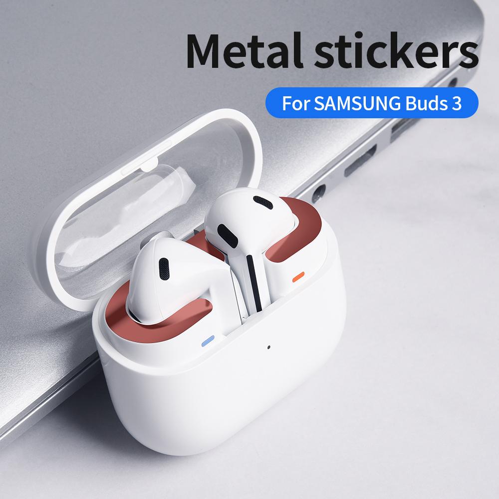 For Samsung Galaxy Buds3 Charging Case Bluetooth-compatible Earbuds Metal Sticker Anti-Dust Protective Decals