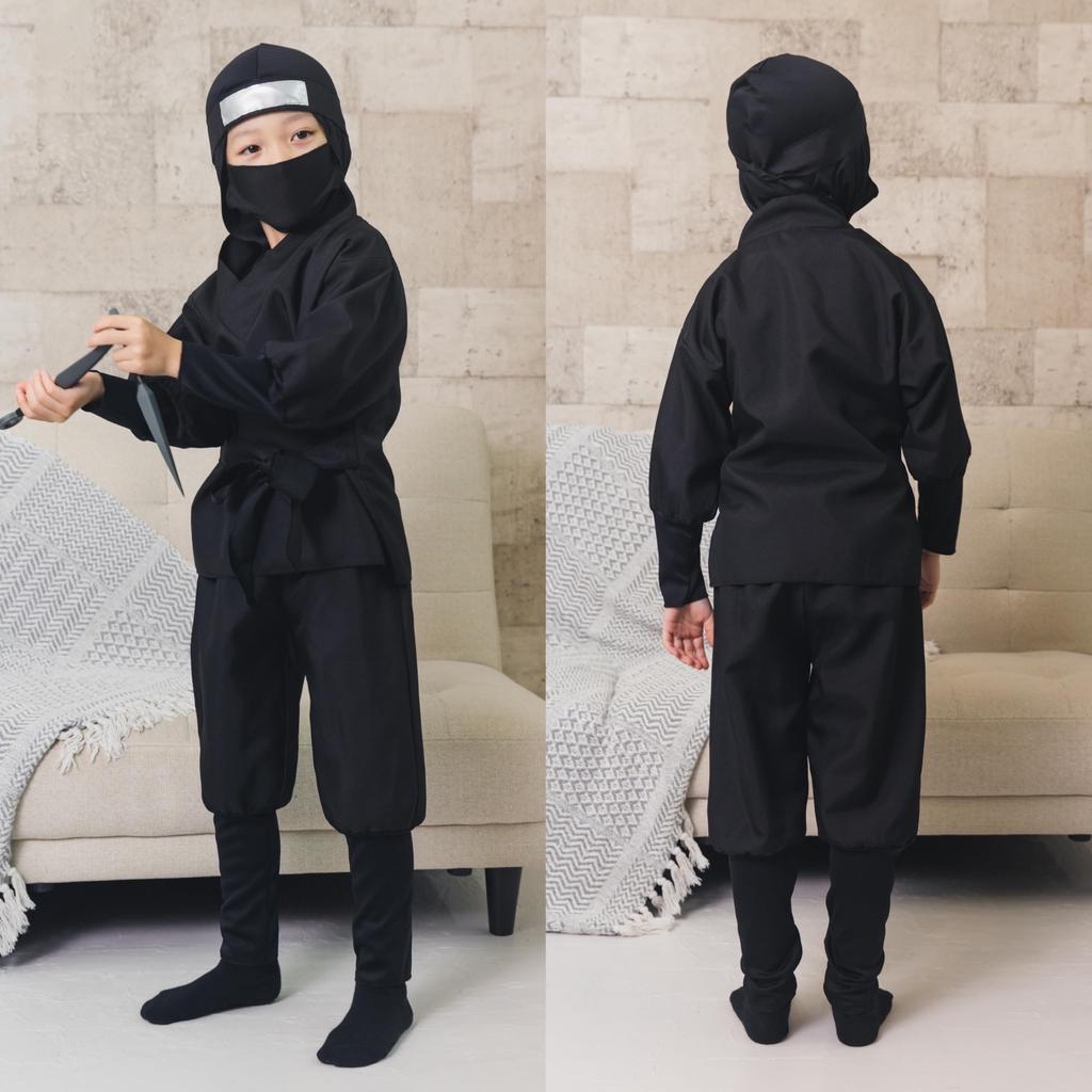 Clear Stone Halloween Ninja Cosplay Jet Black Costume, Black, Kids, 120cm,