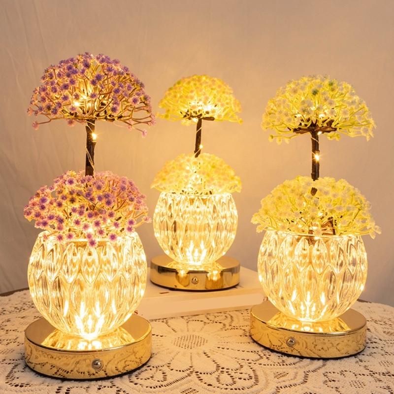 Decorative Flower Glass Bottle USB Night Light Decorative Lamp with Touch Control for Living Room Bedroom Dining Room