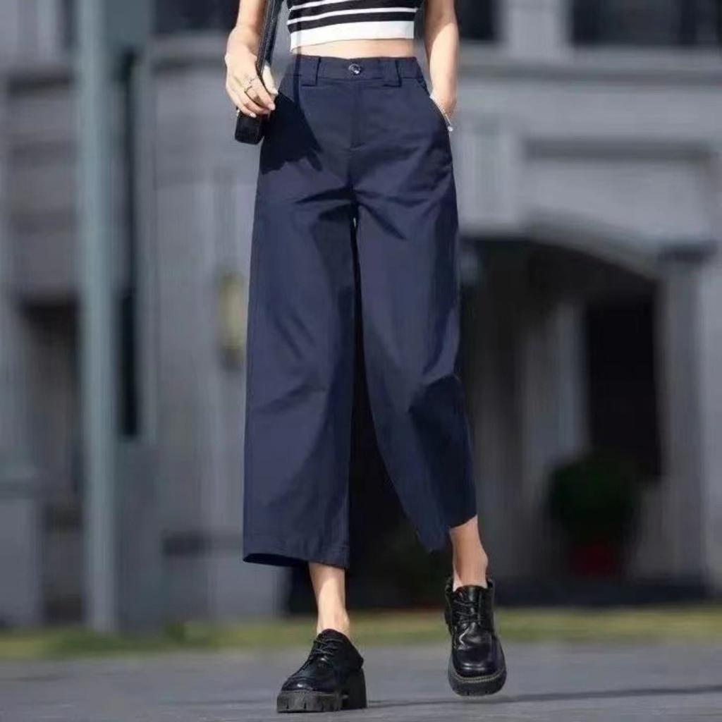 Women's High Waist Wide Leg Cropped Pants Loose Fit Casual Cotton Summer Trousers