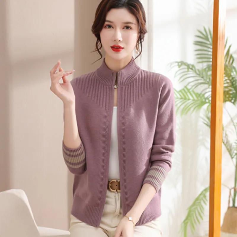 Jacke Gestrickte Strickjacke Damen Frühling und Herbst Stehkragen Reißverschluss Pulloverjacke Locker Kurz Reißverschluss Oberbekleidung