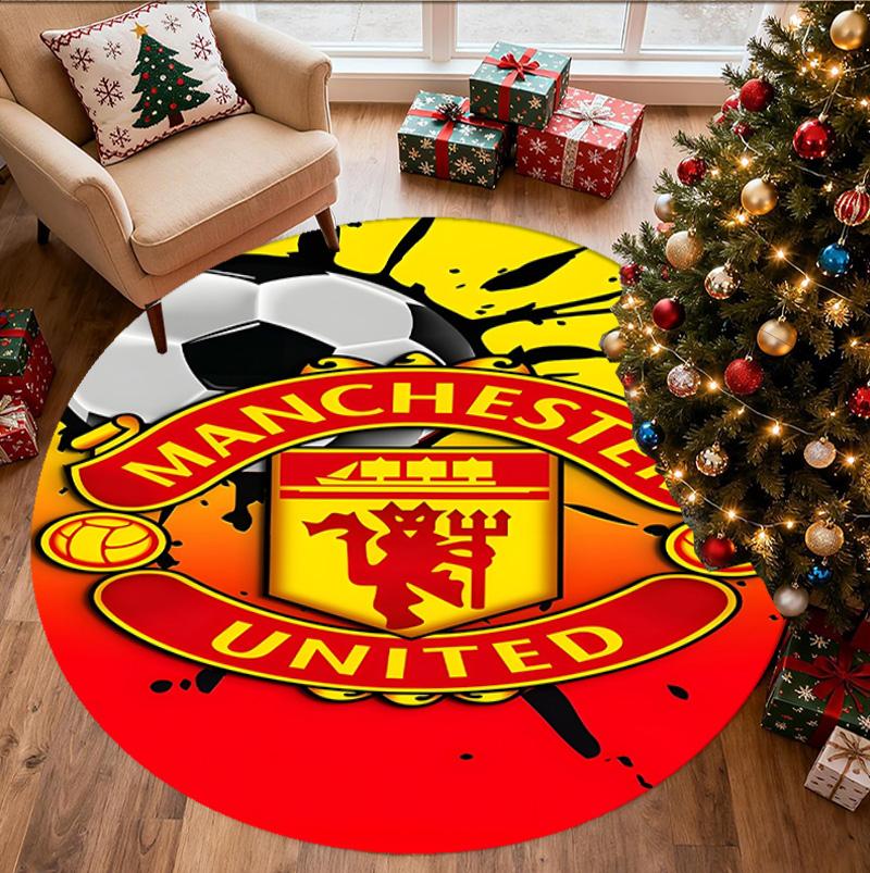 Tappeto Rotondo con Motivo Manchester United F.C, Tappetino da Interno/Esterno, per Picnic, Sala Giochi, Camera da Letto, Ufficio, Soggiorno, Tappeto Decorativo per la Casa, Regalo di Compleanno