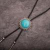 Bolo Tie for Women Men Western Bolo Tie Vintage Metal Flower Trim Stone Pendant Faux Leather Rope Necktie Tie Necklace
