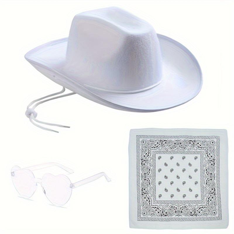 Pink Cowboy Hat, Black & White Scarf, Denim Hat Three-Piece Set