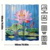 1Pc Pink For Lotus Flower Shower Curtain - Vibrant Water Scene With Green Pads & Serene Swirls, 70.86X70.86 Inch Polyester Fabri