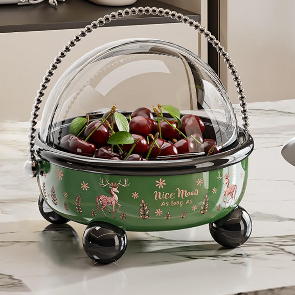Large Capacity Table Fruit Tray Flip Cover Snack Tray Cartoon Fruit Bowl Living Room зелёный