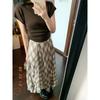 Kumikumi Stylish Contrast Color Check Asymmetrical Skirt Women's Autumn Retro High Waist A- Line Skirt Large Swing Skirt