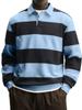 Men's Striped Long Sleeve Polo Shirt Relaxed Fit Turn Down Collar Casual Rugby Style Top