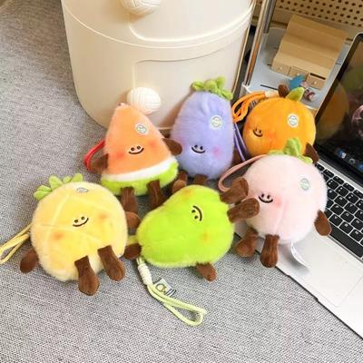 Cute Strawberry Orange Plush Keychain Cartoon Fruit Doll Desktop Ornament Palm Toy Pendant