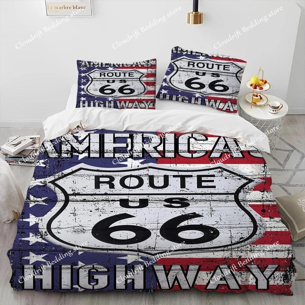3D Tisk Historická Route 66,Matka silnic,Ložní souprava s přikrývkou,Povlak na peřinu Ložní souprava Prošívaná deka Povlak na polštář,Ložní souprava velikosti king queen