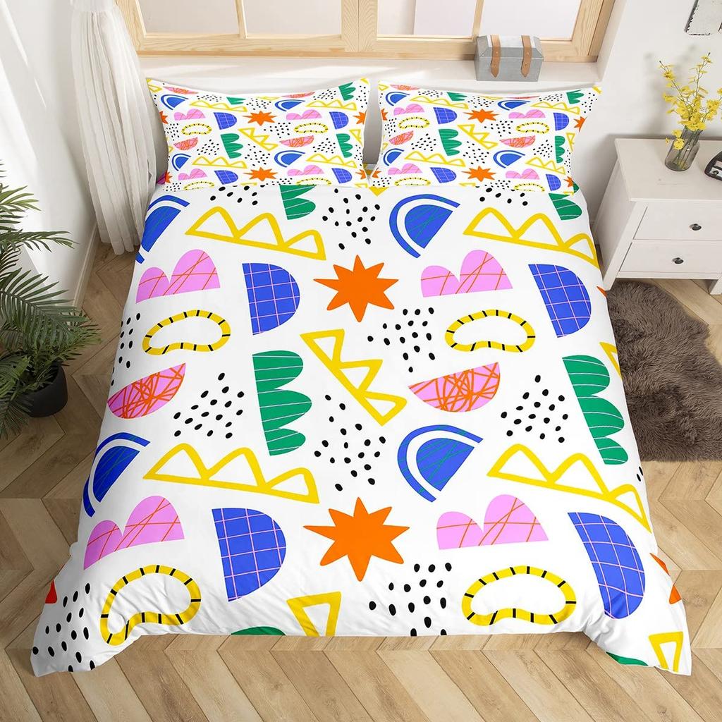 Blau Pink Memphis Bettwäscheset Bunte Abstrakte Bettbezug Hippie Hip Hop Deckenbezug Geometrisch Vintage Mode Steppdeckenbezug