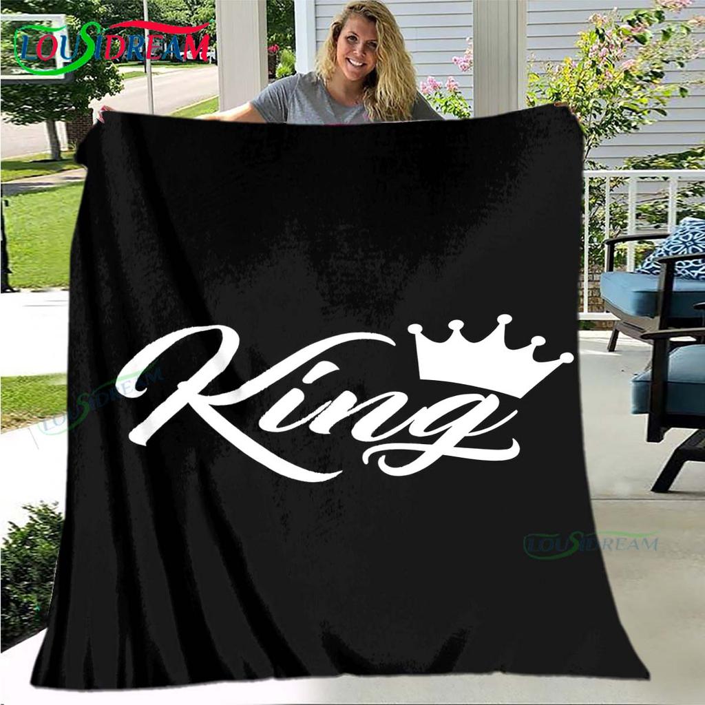 Heet Patroon KONING en KONINGIN Patroon Deken Flanellen Dunne Deken Draagbare Huis Reizen Kantoor Lunchpauze Deken Verjaardagscadeau