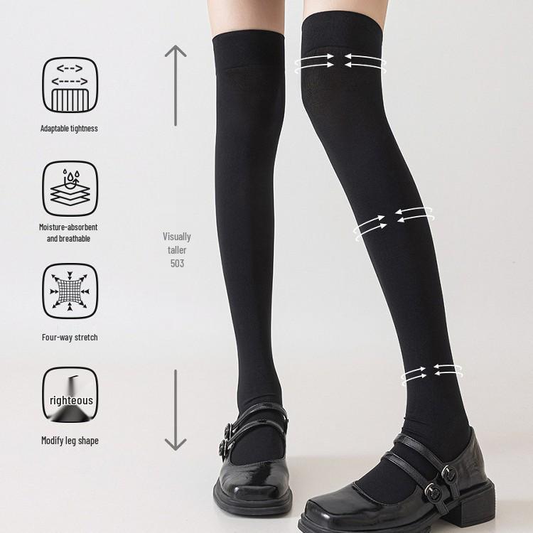 Spring & Autumn Thin Black Non-Slip Velvet Over-the-Knee Thigh High Japanese Silk Socks