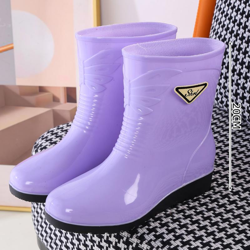 Medium Tube Rain Shoes Women's Water Skiing Shoes Water Glue Shoes Fashion Rain Boots Wear Winter Warm Women's Water Boots Overshoes