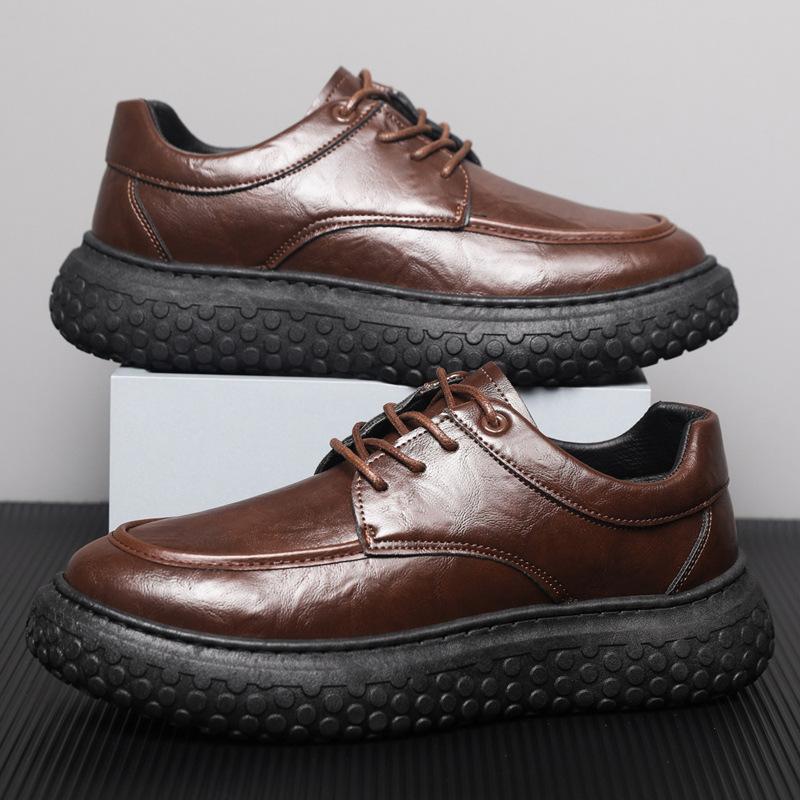 Autumn casual leather shoes low-top lace-up comfortable non-slip waterproof leather retro shoes
